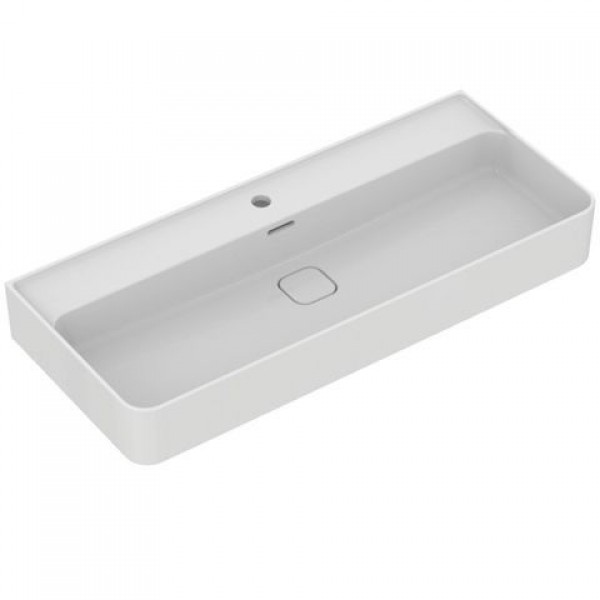 Washbasin Wall-mounted 100x43x13 semi pedestal / no pedestal With 1 bowl With hole in the middle material: Porcelain, color: White surface: Glossy Wall-mounted Washbasin Wall-mounted 100x43x13 semi pedestal / no pedestal With 1 bowl With hole in the middle material: Porcelain, color: White surface: Glossy Wall-mounted