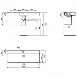 Washbasin Wall-mounted 120x43x13 semi pedestal / no pedestal With 1 bowl With hole in the middle material: Porcelain, color: White surface: Glossy Wall-mounted Washbasin Wall-mounted 120x43x13 semi pedestal / no pedestal With 1 bowl With hole in the middle material: Porcelain, color: White surface: Glossy Wall-mounted