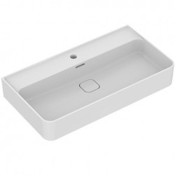 Νιπτήρας επίτοιχος 80x43x13 με υπερχείλιση, με 1 γούρνα με μισή κολώνα / χωρίς κολώνα με οπή στη μέση από πορσελάνη, χρώμα: Λευκό επιφάνεια: Γυαλιστερή