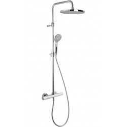 Μπαταρία ντουζιέρας με βέργα και κεφαλή ντους επίτοιχη αναμεικτική από ορείχαλκο ρυθμιζόμενου ύψους, Φ25cm, χρώμα: Χρωμέ επιφάνεια: Γυαλιστερή Επίτοιχες με βέργα και κεφαλή ντους