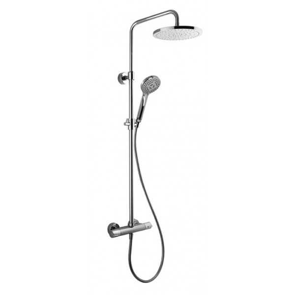 Shower tap with showerpipe and overhead shower Wall-mounted material: Brass thermostatic, color: Chrome surface: Glossy Wall-mounted exposed with showerpipe and overhead shower Shower tap with showerpipe and overhead shower Wall-mounted material: Brass thermostatic, color: Chrome surface: Glossy Wall-mounted exposed with showerpipe and overhead shower