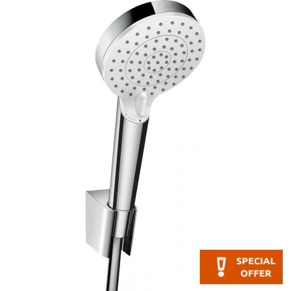 Τηλέφωνο ντους με σπιράλ & στήριγμα 2 ροών Vario, 1,60cm, με λευκό δίσκο, χρώμα: Χρωμέ επιφάνεια: Γυαλιστερή Τηλέφωνα