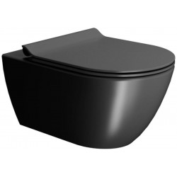 Wall-mounted toilet & toilet seat soft closing, style: Sandwich hidden fixation Self-Cleaning / with rim Slim Slim SwirlFlush 50x36 surface: Matt, color: Black Wall-mounted