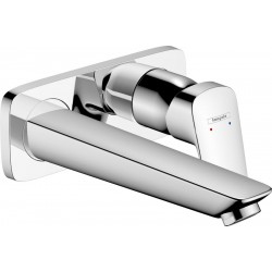 Wash basin tap Wall-mounted - external part mixer With non-closing waste set With plate, color: Chrome 19,5cm material: Brass surface: Glossy