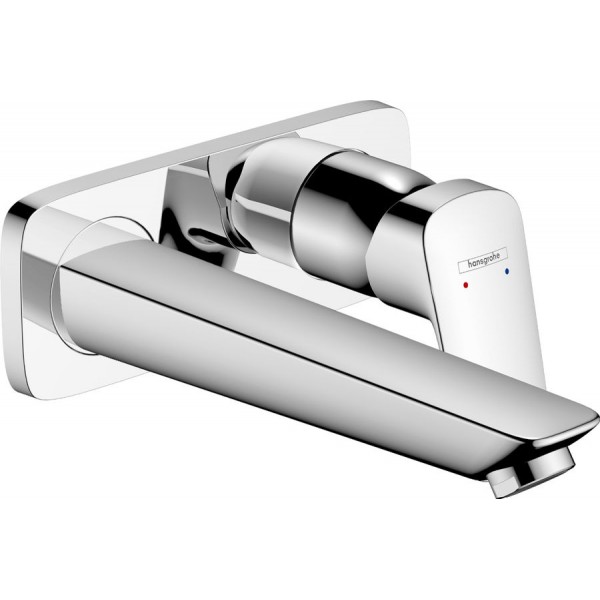 Wash basin tap Wall-mounted - external part mixer With non-closing waste set With plate, color: Chrome 19,5cm material: Brass surface: Glossy Wall-mounted - external part
