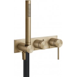 Shower tap Wall-mounted external part 2 way material: Inox mixer with hand shower, hose and holder With plate Warm Bronze Brushed PVD, color: Bronze surface: Brushed Wall-mounted - external part