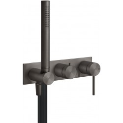 Shower tap Wall-mounted external part 2 way material: Inox mixer with hand shower, hose and holder With plate, color: Black surface: Brushed