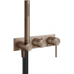 Shower tap Wall-mounted external part 2 way material: Inox mixer with hand shower, hose and holder With plate, color: Bronze surface: Brushed