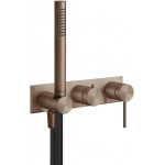Shower tap Wall-mounted external part 2 way material: Inox mixer with hand shower, hose and holder With plate, color: Bronze surface: Brushed Wall-mounted - external part