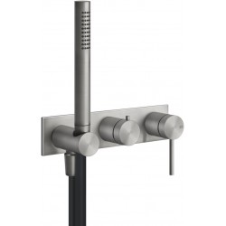 Shower tap Wall-mounted external part 2 way material: Inox mixer with hand shower, hose and holder With plate Brushed Steel, color: Chrome surface: Brushed Wall-mounted - external part