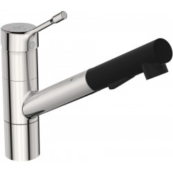 Kitchen tap Deck-mounted material: Brass with shower, color: Chrome/Black surface: Glossy Deck-mounted