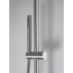 Shower tap with showerpipe and overhead shower Wall-mounted material: Inox mixer, color: Chrome surface: Brushed Wall-mounted exposed with showerpipe and overhead shower Shower tap with showerpipe and overhead shower Wall-mounted material: Inox mixer, color: Chrome surface: Brushed Wall-mounted exposed with showerpipe and overhead shower
