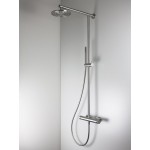 Shower tap with showerpipe and overhead shower Wall-mounted material: Inox mixer, color: Chrome surface: Brushed Wall-mounted exposed with showerpipe and overhead shower