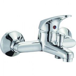 Bathtub tap Wall-mounted exposed material: Brass with hand shower, hose and holder mixer, color: Chrome surface: Glossy Wall-mouned exposed