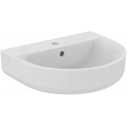 Washbasin Wall-mounted 55x45x16 semi pedestal / full pedestal  / no pedestal With 1 bowl With hole in the middle material: Porcelain, color: White surface: Glossy Wall-mounted