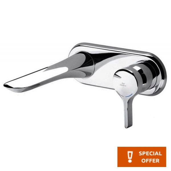 Wash basin tap Wall-mounted concealed - complete set material: Brass With plate Without waste 23,3cm, color: Chrome surface: Glossy Wall-mounted - external part