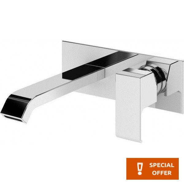 Wash basin tap Wall-mounted - external part mixer With plate Without waste, color: Chrome 20cm material: Brass surface: Glossy Wash basin tap Wall-mounted - external part mixer With plate Without waste, color: Chrome 20cm material: Brass surface: Glossy