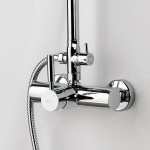 Shower tap with showerpipe and overhead shower Wall-mounted material: Brass mixer, color: Chrome surface: Glossy Wall-mounted exposed with showerpipe and overhead shower Shower tap with showerpipe and overhead shower Wall-mounted material: Brass mixer, color: Chrome surface: Glossy Wall-mounted exposed with showerpipe and overhead shower