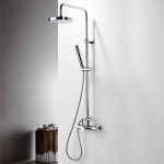 Shower tap with showerpipe and overhead shower Wall-mounted material: Brass mixer, color: Chrome surface: Glossy Wall-mounted exposed with showerpipe and overhead shower Shower tap with showerpipe and overhead shower Wall-mounted material: Brass mixer, color: Chrome surface: Glossy Wall-mounted exposed with showerpipe and overhead shower