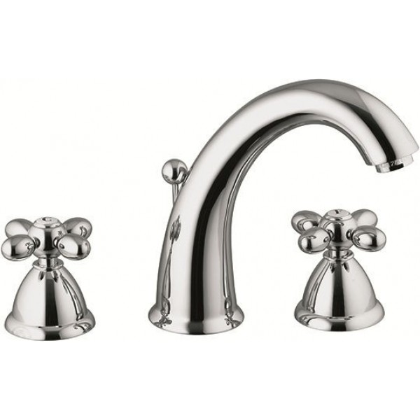 Wash basin tap Deck-mounted dual-level material: Brass With push-open waste set Μ size & valve, , color: Chrome surface: Glossy Deck-mounted Wash basin tap Deck-mounted dual-level material: Brass With push-open waste set Μ size & valve, , color: Chrome surface: Glossy Deck-mounted
