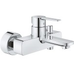 Bathtub tap Wall-mounted exposed material: Brass with hand shower, hose and holder mixer, color: Chrome surface: Glossy Wall-mouned exposed