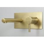 Wash basin tap Wall-mounted concealed - complete set material: Inox With plate Without waste 16cm, color: Gold surface: Brushed Wall-mounted - external part Wash basin tap Wall-mounted concealed - complete set material: Inox With plate Without waste 16cm, color: Gold surface: Brushed Wall-mounted - external part