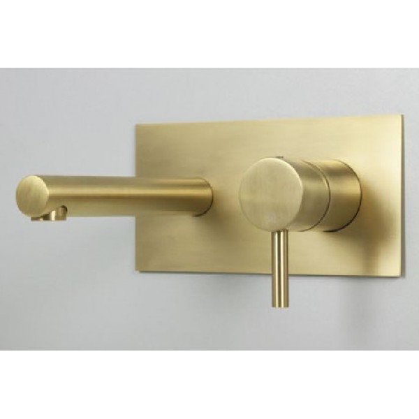 Wash basin tap Wall-mounted concealed - complete set material: Inox With plate Without waste 16cm, color: Gold surface: Brushed Wall-mounted - external part Wash basin tap Wall-mounted concealed - complete set material: Inox With plate Without waste 16cm, color: Gold surface: Brushed Wall-mounted - external part