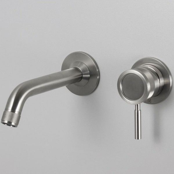 Wash basin tap Wall-mounted concealed - complete set 2 holes material: Inox Without waste 16,3cm, Brushed, color: Chrome surface: Brushed Wall-mounted - external part Wash basin tap Wall-mounted concealed - complete set 2 holes material: Inox Without waste 16,3cm, Brushed, color: Chrome surface: Brushed Wall-mounted - external part