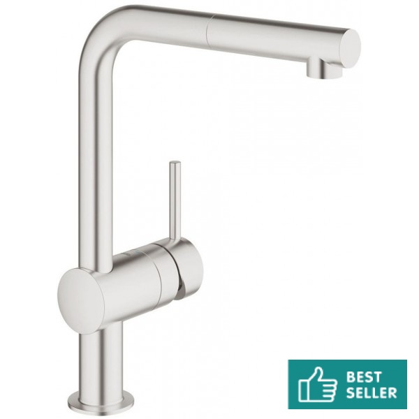 Kitchen tap Deck-mounted material: Brass with shower Supersteel, color: Chrome surface: Brushed Deck-mounted