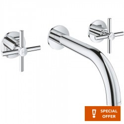 Wash basin tap Wall-mounted - external part 3 holes dual-level Without waste, color: Chrome 18cm material: Brass surface: Glossy Wall-mounted - external part