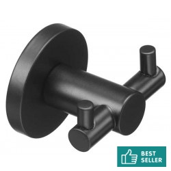 Hook double Flat wall mounted material: Brass B, color: Black surface: Matt Hooks