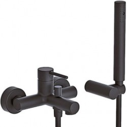Bathtub tap Wall-mounted exposed material: Brass with hand shower, hose and holder mixer, color: Black surface: Matt Wall-mouned exposed