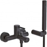 Bathtub tap Wall-mounted exposed material: Brass with hand shower, hose and holder mixer, color: Black surface: Matt Wall-mouned exposed Bathtub tap Wall-mounted exposed material: Brass with hand shower, hose and holder mixer, color: Black surface: Matt Wall-mouned exposed