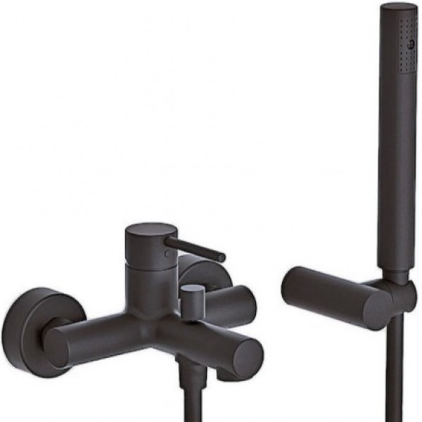 Bathtub tap Wall-mounted exposed material: Brass with hand shower, hose and holder mixer, color: Black surface: Matt Wall-mouned exposed Bathtub tap Wall-mounted exposed material: Brass with hand shower, hose and holder mixer, color: Black surface: Matt Wall-mouned exposed