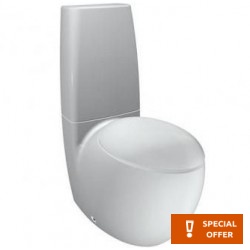 Floor standing close-coupled toilet & flushing cistern & toilet seat, style: Wrapover back to wall horizontal outlet p with rim 72x39 surface: Glossy, color: White Floor standing close-coupled