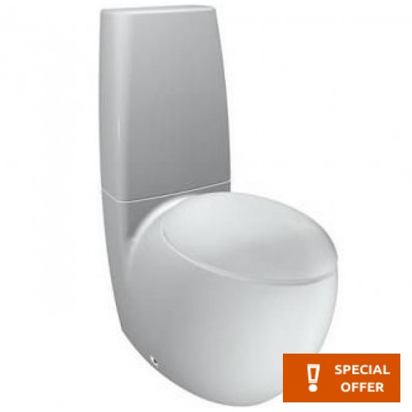 Floor standing close-coupled toilet & flushing cistern & toilet seat, style: Wrapover back to wall horizontal outlet p with rim 72x39 surface: Glossy, color: White Floor standing close-coupled