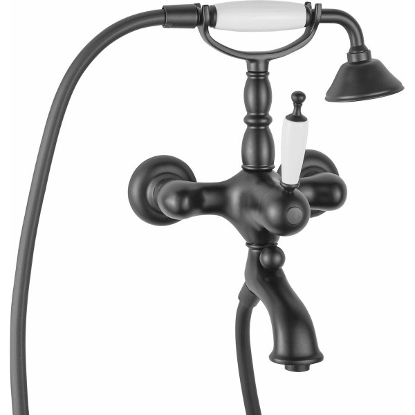Bathtub tap Wall-mounted exposed material: Brass with hand shower, hose and holder mixer, color: Black surface: Matt Wall-mouned exposed