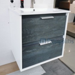 Furniture base with washbasin 60x45x62 material: Solid Surface 1 basin wall mounted anthracite, color: Wood Grey Cabinets with wash basin