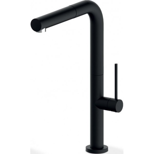 Μπαταρία κουζίνας επικαθήμενη από ορείχαλκο με ντους, χρώμα: Μαύρο επιφάνεια: Ματ Επικαθήμενες