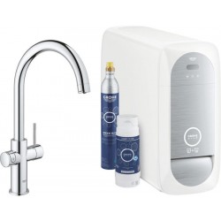 Kitchen tap Deck-mounted material: Brass with water filter C-Spout Starter Kit, color: Chrome surface: Glossy Deck-mounted