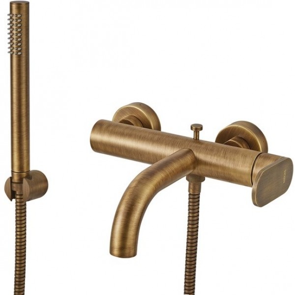 Bathtub tap Wall-mounted exposed material: Brass with hand shower, hose and holder mixer, color: Bronze surface: Brushed Wall-mouned exposed