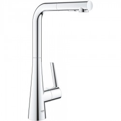 Kitchen tap Deck-mounted material: Brass with shower, color: Chrome surface: Glossy