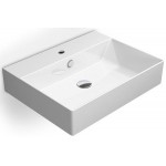 Washbasin Wall-mounted 60x47x14 With 1 bowl With hole in the middle With overflow / no pedestal material: Porcelain, color: White surface: Glossy Wall-mounted