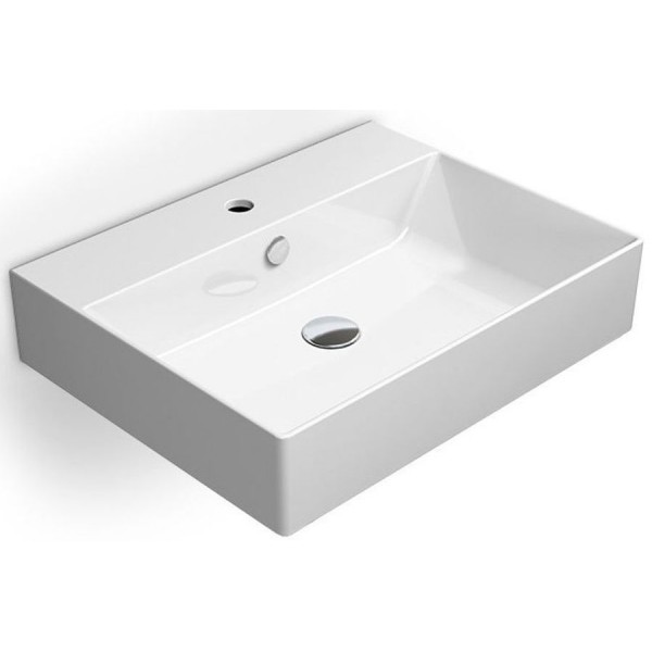 Washbasin Wall-mounted 60x47x14 With 1 bowl With hole in the middle With overflow / no pedestal material: Porcelain, color: White surface: Glossy Wall-mounted