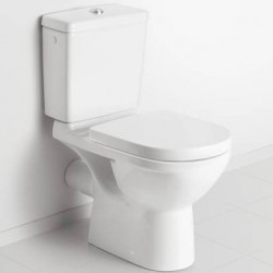 Floor standing close-coupled toilet & flushing cistern & toilet seat, style: Wrapover horizontal outlet p Rimless Simple DirectFlush 67x36 surface: Glossy, color: White