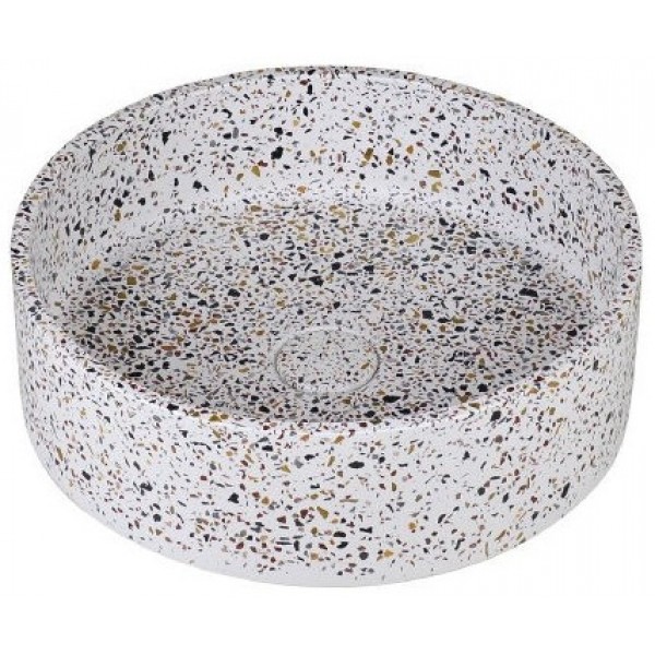 Washbasin Free standing 39x39x12 material: Concrete Without hole Without overflow Terrazzo, color: White surface: Matt Free standing