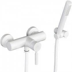 Shower tap Wall-mounted exposed material: Brass mixer with hand shower, hose and holder, color: White surface: Matt Wall-mouned exposed