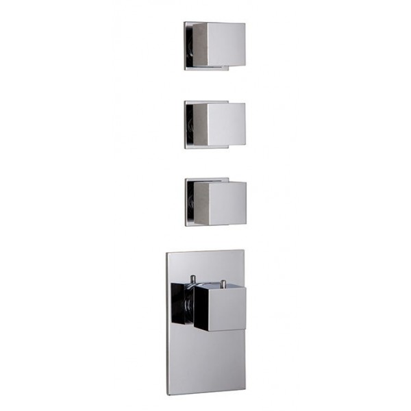 Shower tap Wall-mounted external part 3 way 4 holes material: Brass thermostatic without hand shower, hose and holder, color: Chrome surface: Glossy Wall-mounted - external part