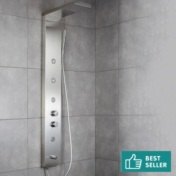 Equipped shower column inox 143cm, color: Chrome surface: Brushed Indoor with hydromassage Equipped shower column inox 143cm, color: Chrome surface: Brushed Indoor with hydromassage