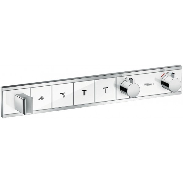 Shower tap Wall-mounted external part 4 way material: Brass thermostatic with holder With plate with separate exits, color: Chrome/White surface: Glossy Wall-mounted - external part